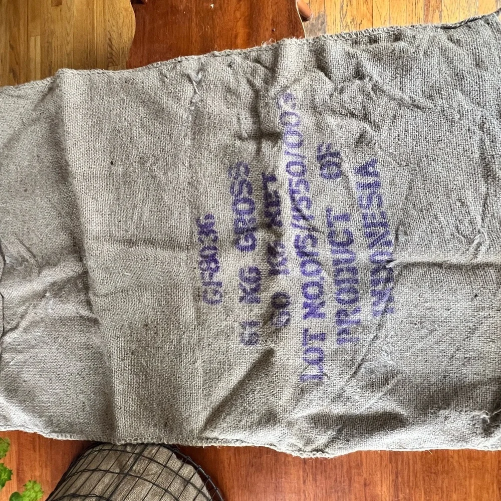 Burlap Coffee Sack with Purple Print​